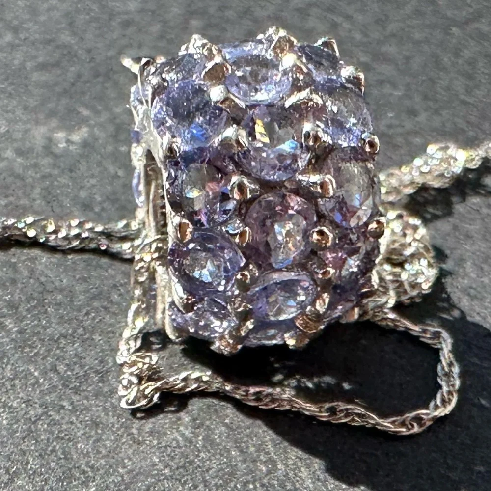 14k White Gold Tanzanite Pendant Bead & “18.25 Inch Chain
